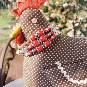 Red Bamboo Coral Bracelet with Charm Watch